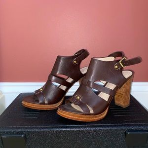Brooks Brothers- brown leather wedge sandals (4 inch heel)